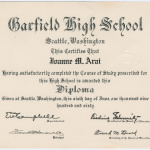High School diploma and Honor Society certificate