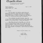 Letter from Harry Honda, Senior Editor, Pacific Citizen to Sharon Tanihara, August 17, 1990