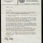 Letter from Phillip Isenberg, Member of the Assembly, 10th District, August 6, 1985